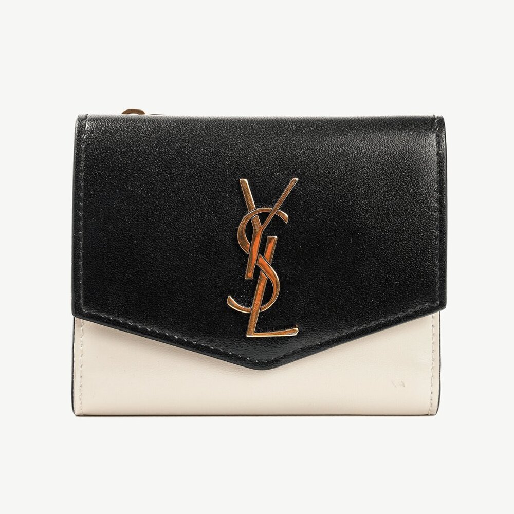 Saint Laurent Uptown Black & Crema Bos Taurus YSL Compact Wallet
